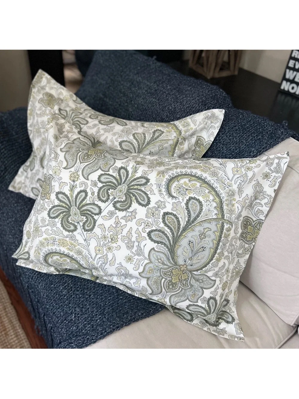 Pottery Barn Paisley Pillowcases in Sage, Blue, and Cream